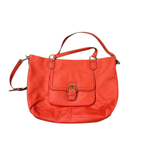 Coach Hot Orange Leather Logo Tote - Picture 1 of 5